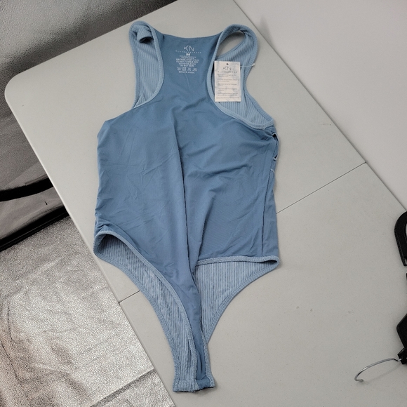 NEW Klassywear Womens High Neck Brami Bodysuit Blue Ribbed Medium Klassy Network - Picture 8 of 10